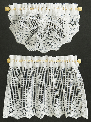 Dollhouse Miniature Curtains: Country Crochet Lace, White